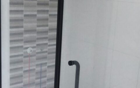 Swing door shower screen with black frame